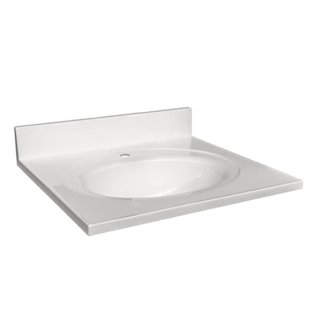 Design House Cultured Marble Single Faucet Hole Vanity Top 25x22, Solid White 554600